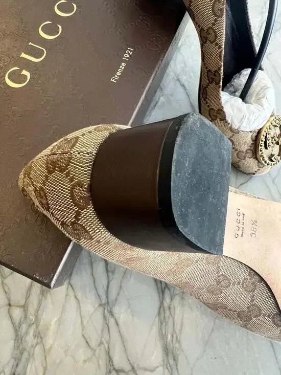 Gucci GG Canvas Interlocking G Studded Medallion Block Heel Pumps - Picture 7 of 7